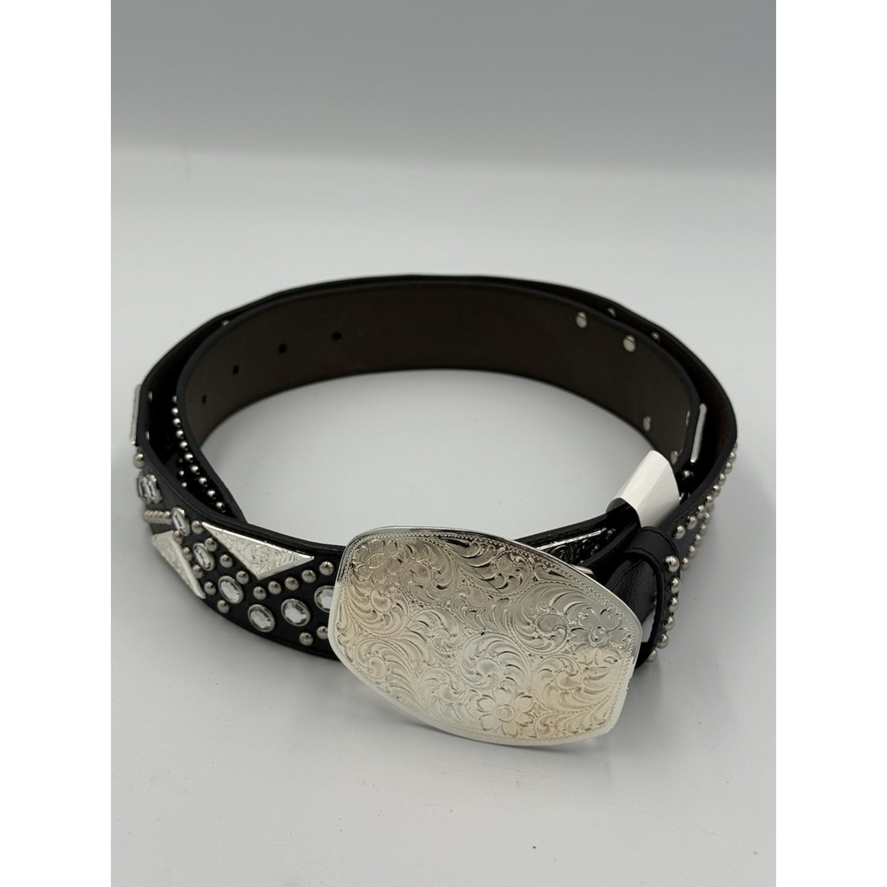 Angel Ranch Western Belt Womens XL 42" Leather Rhinestone Black A6020 New!!